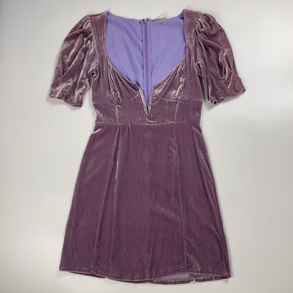 For Love & Lemons Viva Velvet Deep V Mini Dress in Lilac Womens XS - Picture 7 of 15